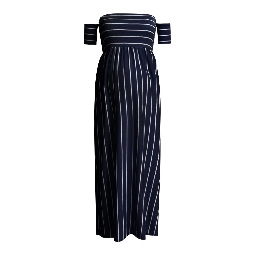 Женское платье с открытыми плечами для беременных в полоску Летнее Длинное