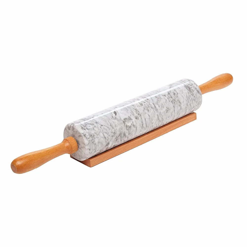 Deluxe Marble Stone Rolling Pin 18in with Wood Handles and base Baking & Pastry Tools (Gray/Black)|Скалки и кондитерские