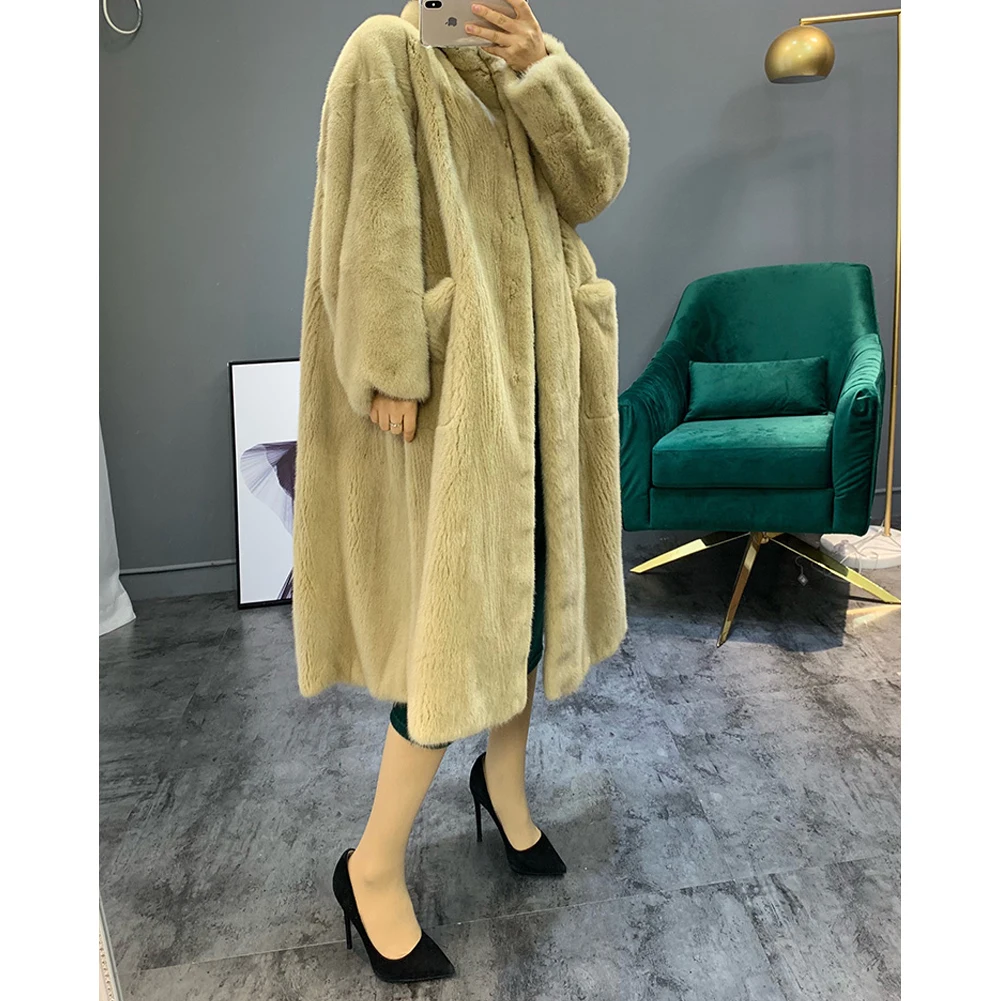 Women's Mink Fur Coat Long With Stand Collar Thick Warm Jacket White Plus Size Outwear | Женская одежда