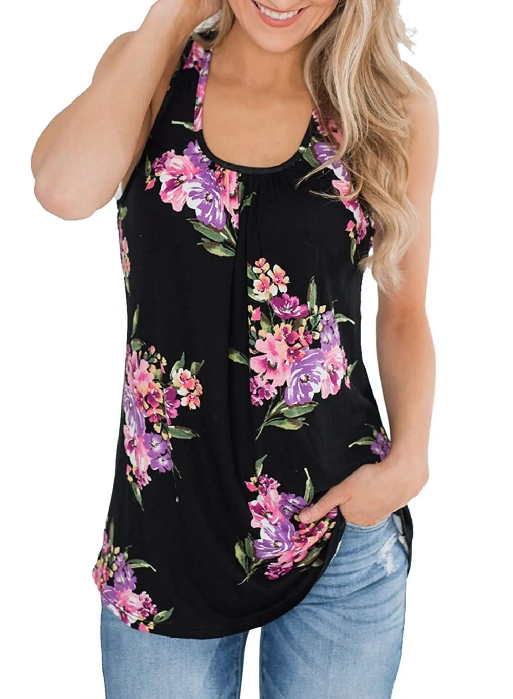 Для женщин Повседневное без рукавов платье-чехол с цветочным рисунком топы