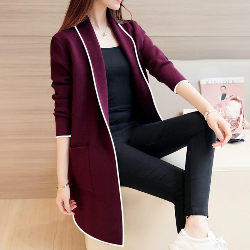 Женский осенне-зимний Кардиган с карманами и длинным рукавом приталенный мягкий