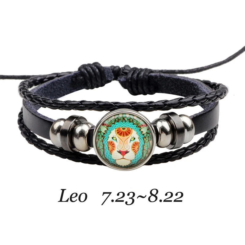 Colored glass Twelve constellation symbol bracelet Leather bracelets &amp bangles unisex Anita Garden brand lovers jewelry QN2342 |