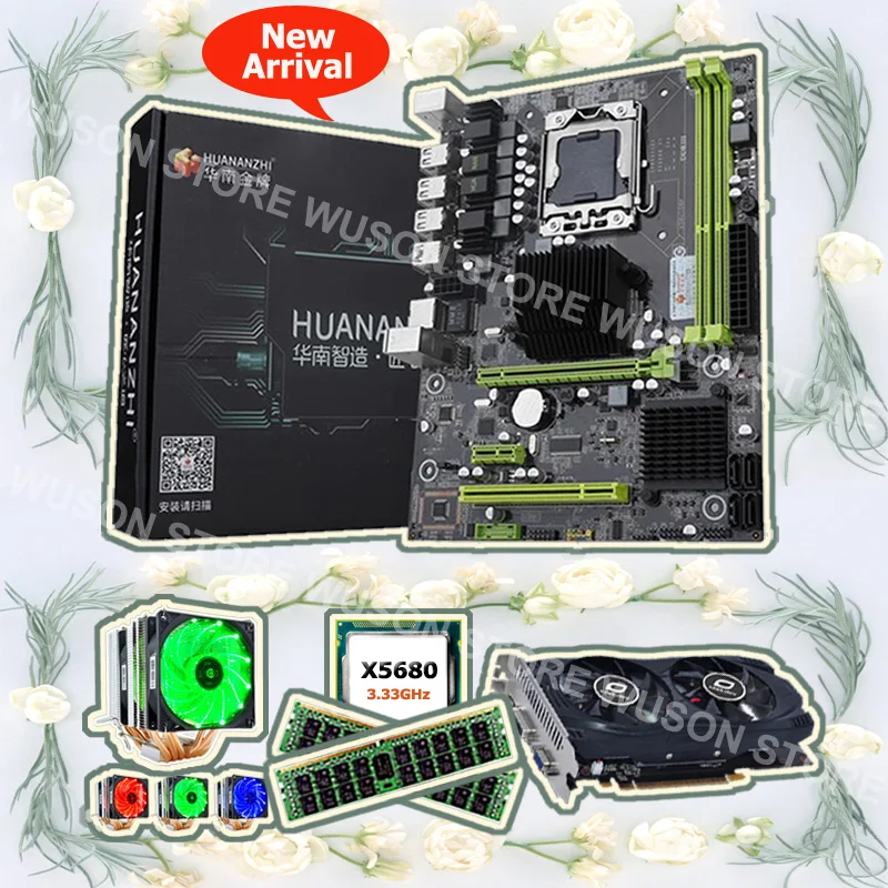 Bestellen HUANANZHI X58 Pro Motherboard Bündel Prozessor Intel Xeon X5680 3,33 GHz CPU Kühler 16G RAM DDR3 REG ECC Video Karte GTX750Ti 2G
