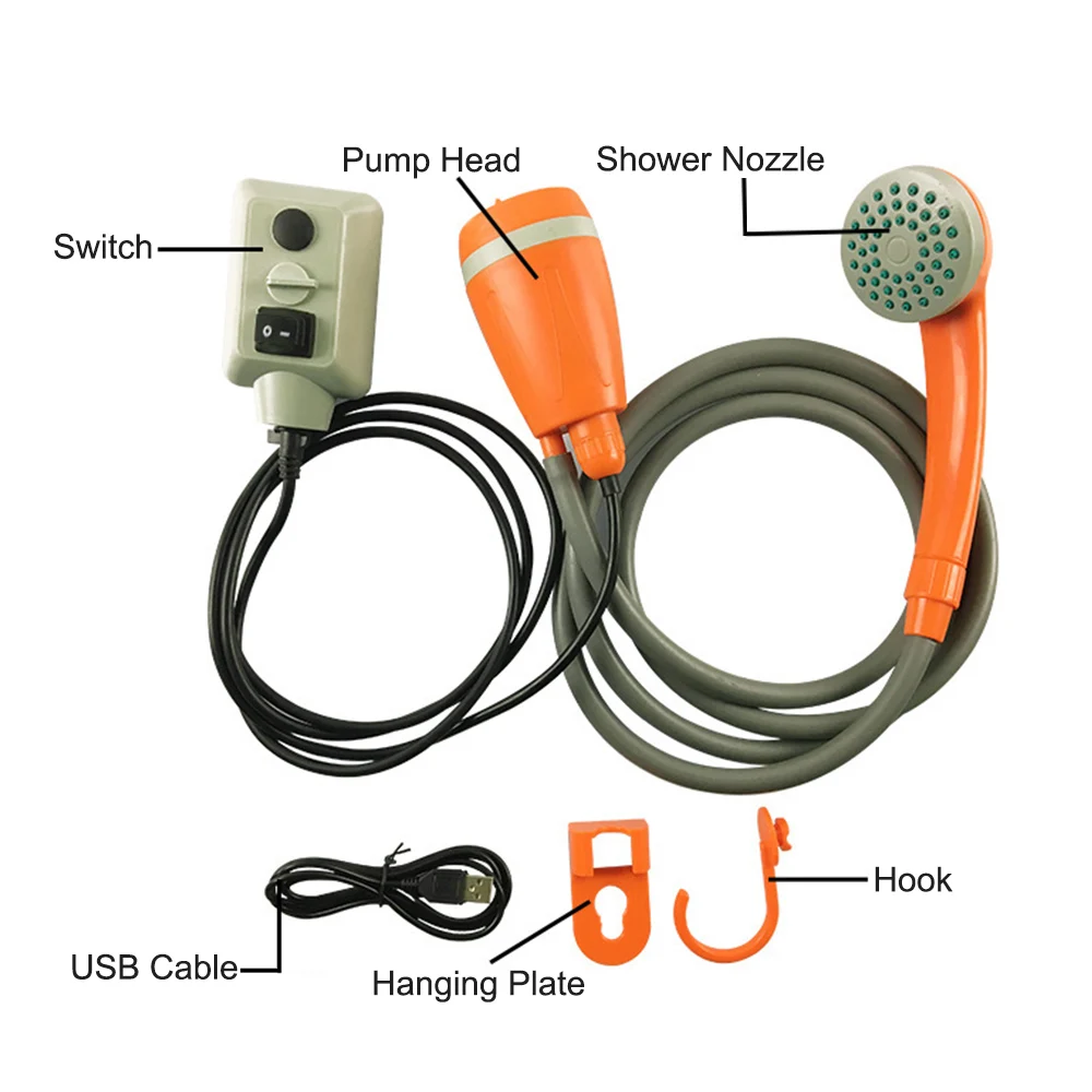 Дешево Переносной походный душ, портативный набор для душа, USB, Автомобильный душ, DC 3,7 В, насос для душа под давлением, для кемпинга, для домашних жив...