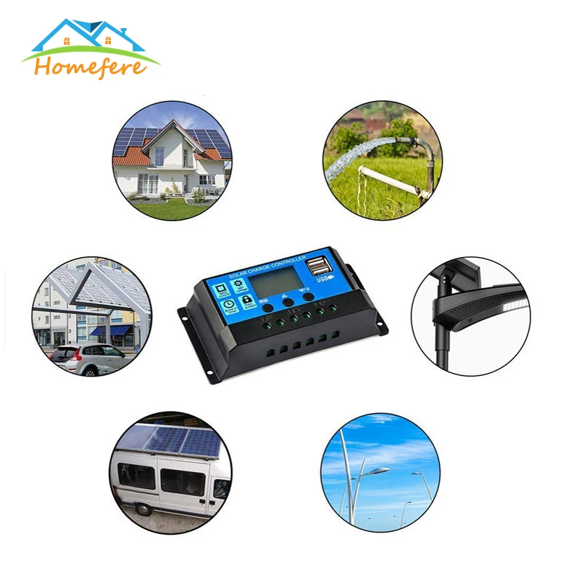 Solar Controller 12V/24V Auto Charge 30A/20A/10A WM Controllers LCD Dual USB 5V Output Panel PV Regulator | Обустройство дома