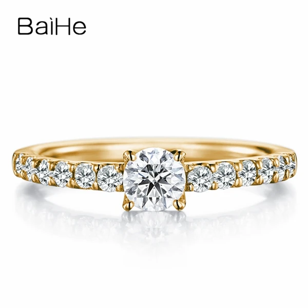 Yellow Gold BAIHE Solid 10 K белое золото около 0.25ct Сертифицированный круглый разрезанный муассанит обручальное женское модное модный подарок для ювелирных изделий Кольцо - Цвет камня: Yellow Gold