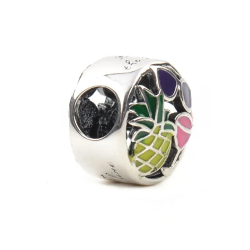 2018 NEW 925 Sterling Silver DIY European Beads Holiday Traveling Pineapple Sunglass Charms Fit Bracelet Hot Sell | Украшения и