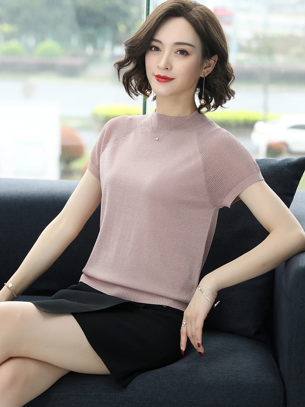 

Short-sleeved Women's Wear New Trendy T-shirt, 2021 Loose Ice Silk White Knitted T-shirt, Slim Summer