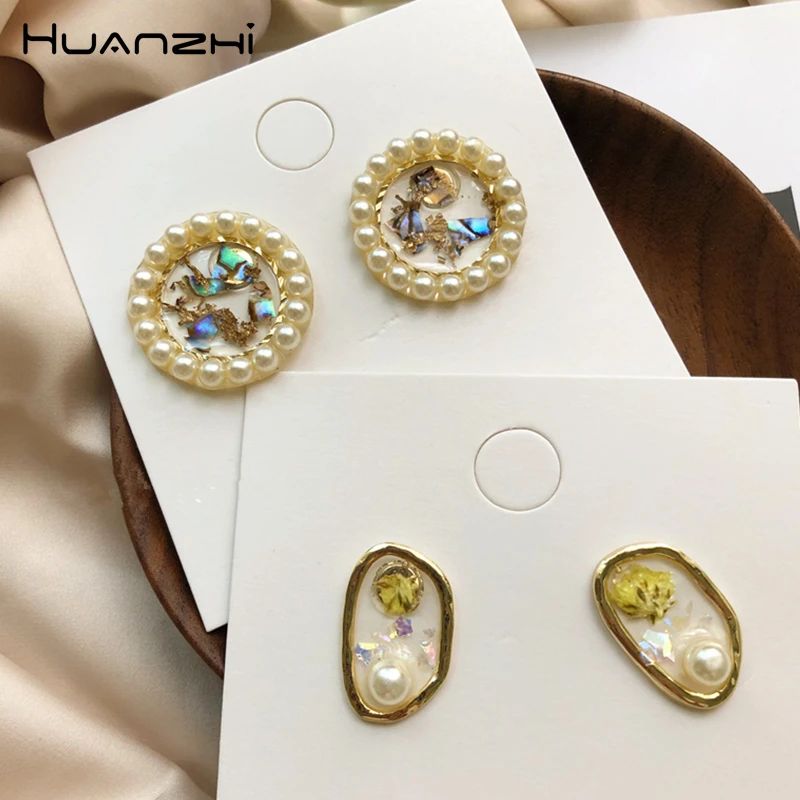 HUANZHI 2019 шикарные ретро круглые прозрачные Геометрические Имитация жемчуга