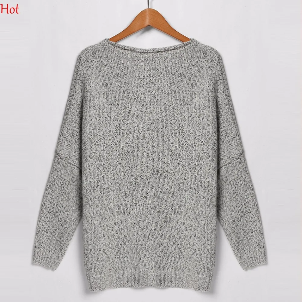 Hot Euro Fashion Womens V Neck Sweater Irregular Autumn Winter Long Sleeve Cross Wrap Knitted Pullover Sweaters Gray SVH031397 | Женская
