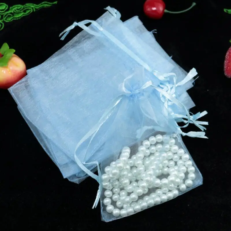 

100pcs Multi-size gauze gift jewelry package bag cosmetics storage bag solid color Mesh bag wedding party Candy Bag