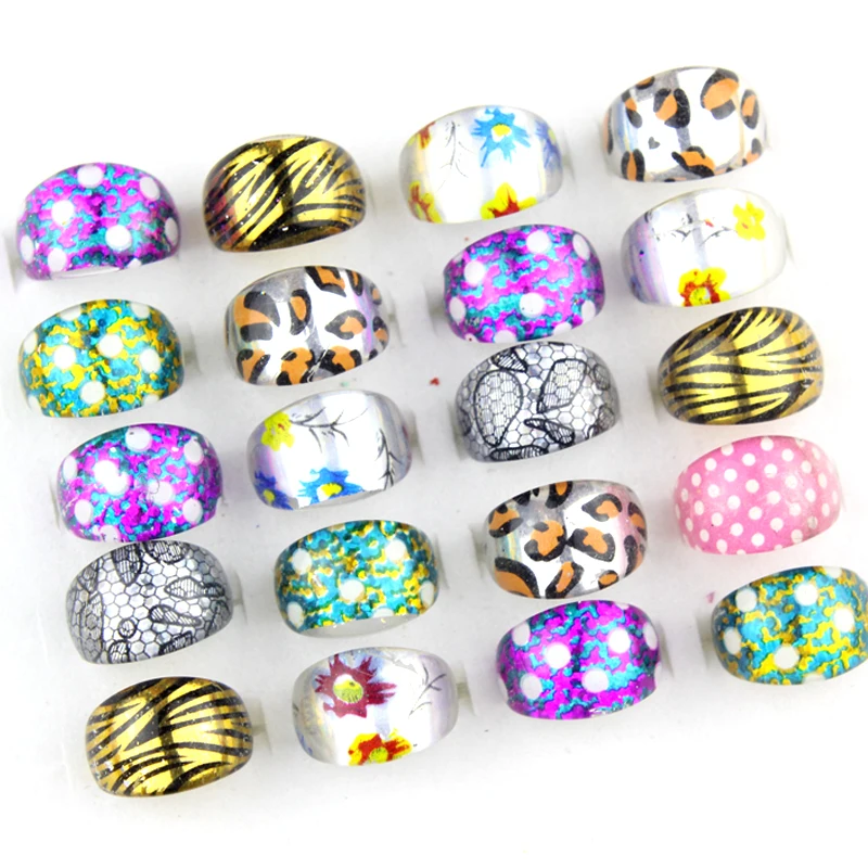 100 шт. оптовая продажа Разноцветные Детские Кольца для девочек и детей с милым