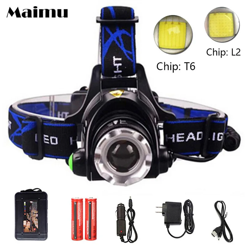 Maimu 5000 lumens led headlamp cree xml t6 xm-l2 Headlights Lantern 4 mode waterproof torch head 18650 Rechargeable Battery D12 | Лампы и