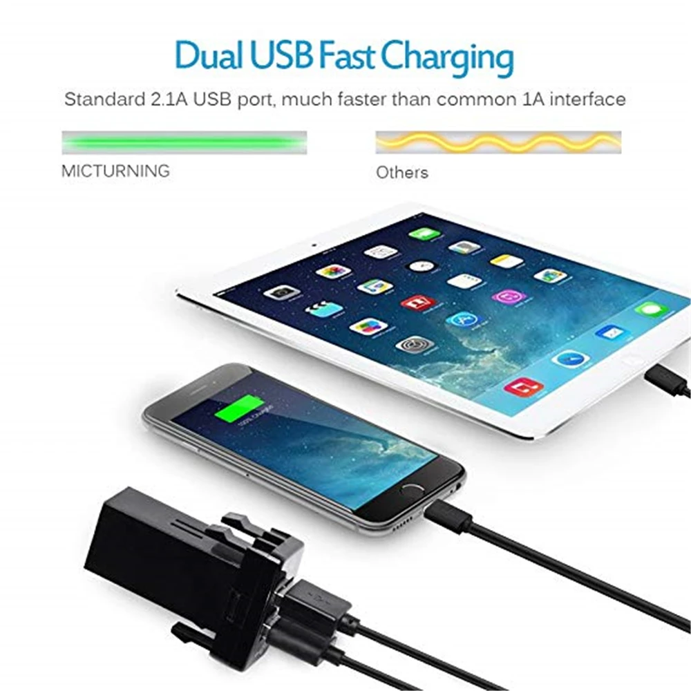 MICTUNING 2.1A Быстрый автомобильный двойной USB адаптер зарядное устройство водонепроницаемый Быстрый 2 порта разъем питания для iPhone смартфон iPad gps для Toyota