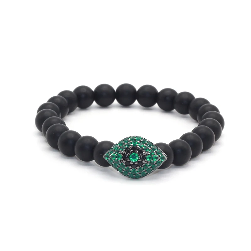 Новое поступление микро проложить CZ сглаза шарм браслеты 8 мм черный матовый