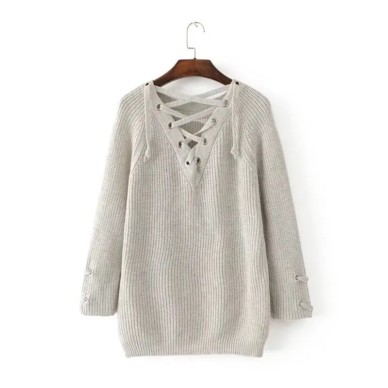 2017 early autumn new women's Europe States fashion V-neck metal ring belt loose solid color pearl sets of sweaters |