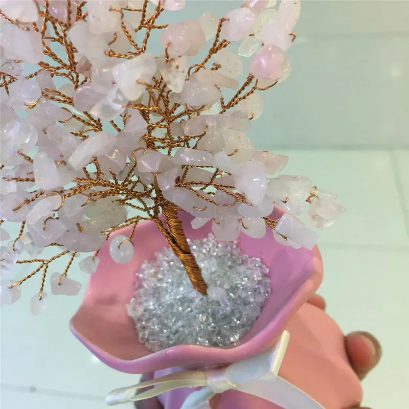 Дом decoraton натуральный розовый кварц драгоценный камень кристалл счастливое