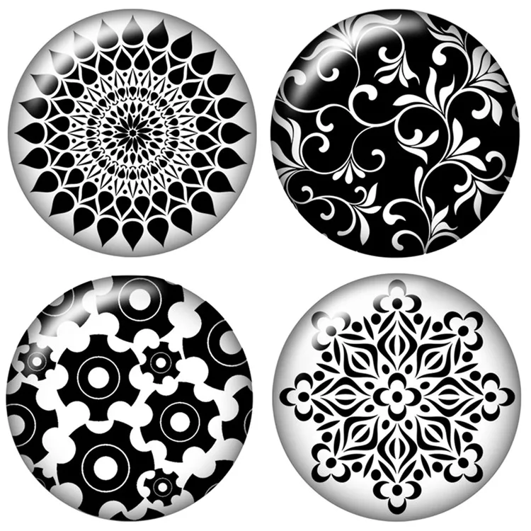 

Beauty Black pattern 10pcs mixed 12mm/16mm/18mm/25mm Round photo glass cabochon demo flat back Making findings ZB0462