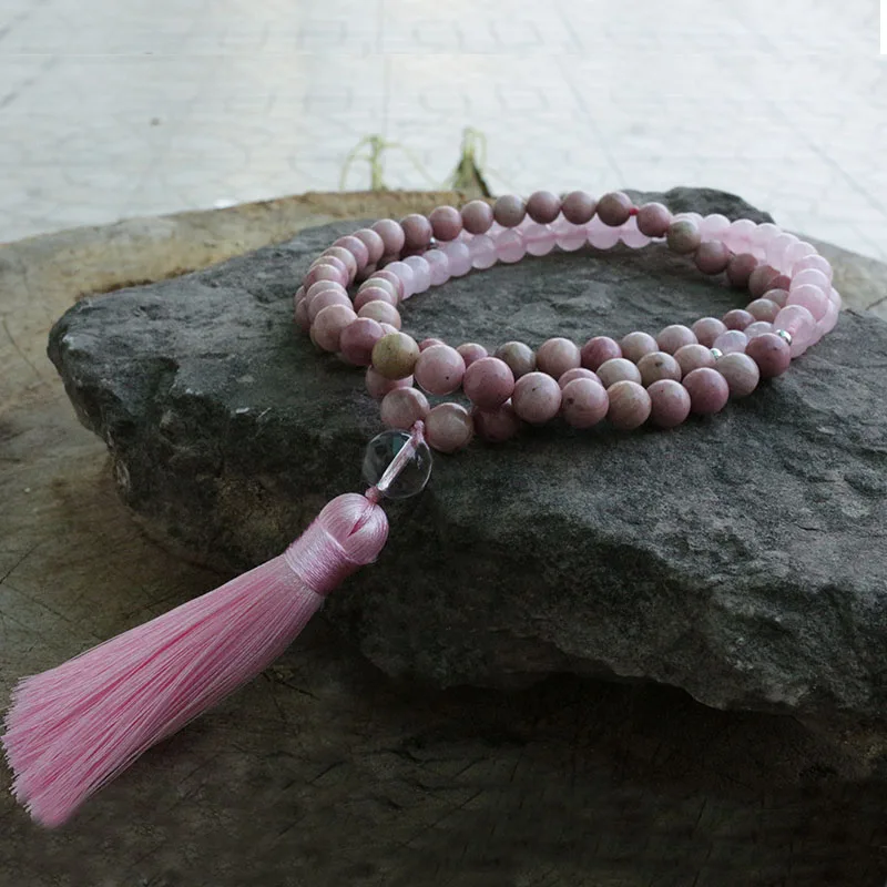 Ожерелье из родохрозита и розовых искусственных бусин 8 мм исцеление сердца JapaMala