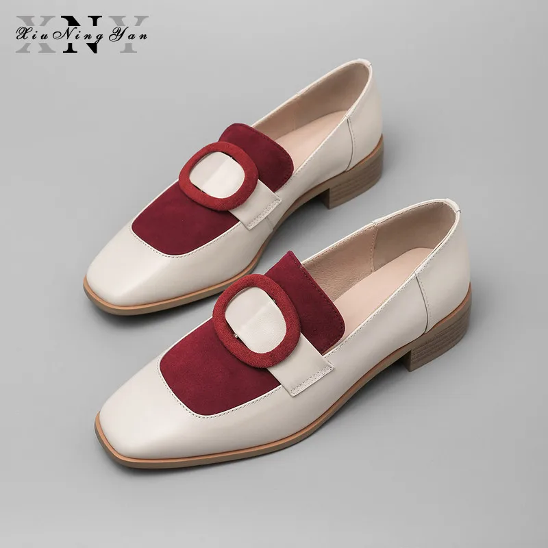 

Новое поступление; женская обувь на плоской подошве из натуральной кожи без шнуровки с квадратным носком и пряжкой; модные повседневные жен...