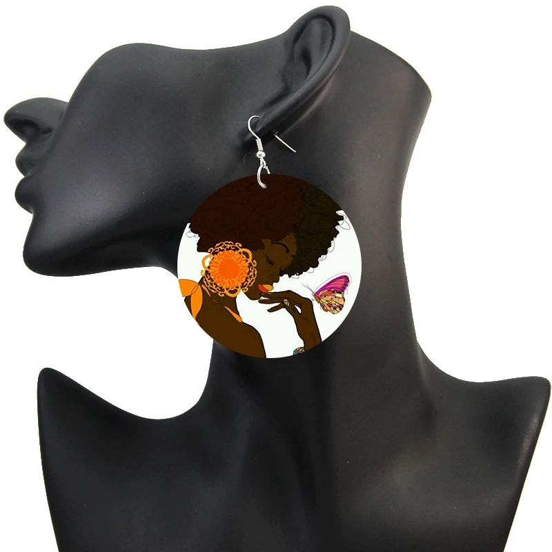 SOMESOOR печатных афро бабочка деревянная для косметических процедур серьги в виде