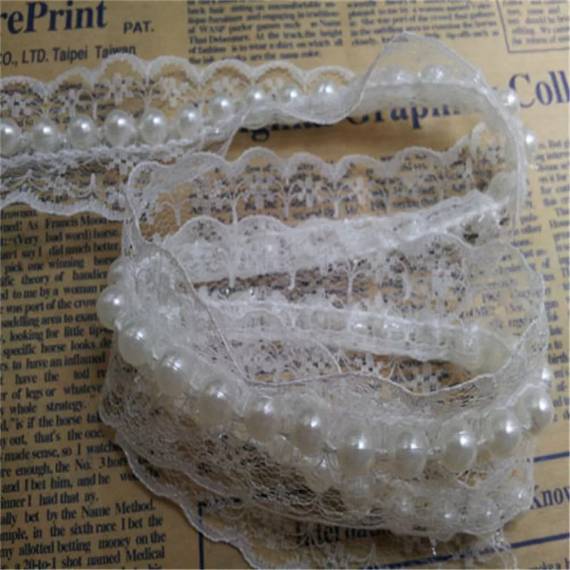2 Meters 45mm Cream Pearl Beaded Voile Lace Edge Trim Ribbon Embroidered Applique Sewing Craft Crochet DIY Wedding Dress Clothes | Дом и сад