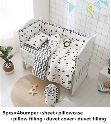 

6/9PCS Pine wave Kit Crib Bedding Baby Products For Newborn cercado bebe Cute Girls Bedding Sets whole set 120*60/120*70cm