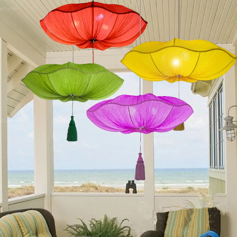 

Modern chinese style lamps new classical ocean light fabric pendant light yellow/green/purple/blue hotel decoration