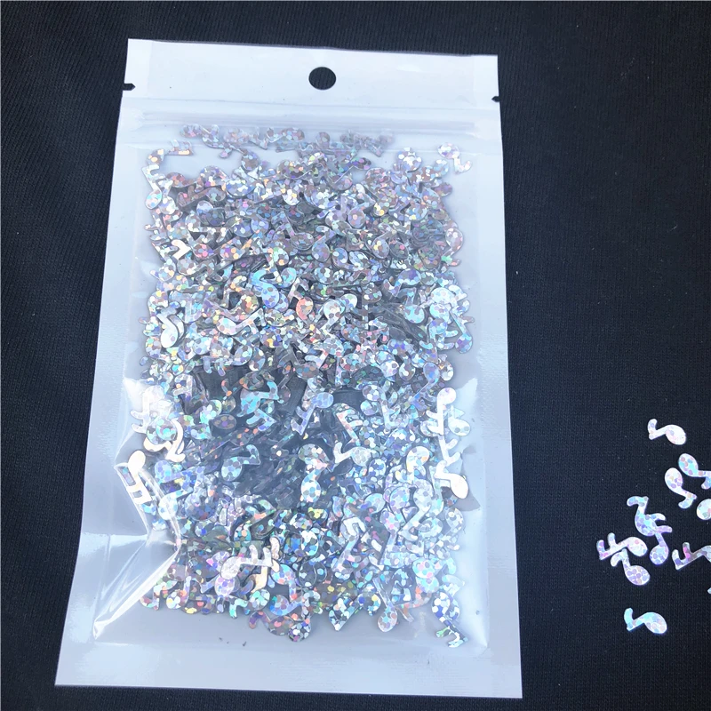 

20g/Pack 4*10mm Laser Silver Music Note Shape Sequins Paillettes for Nails Beauty,Lady manicure,wedding decoration confetti