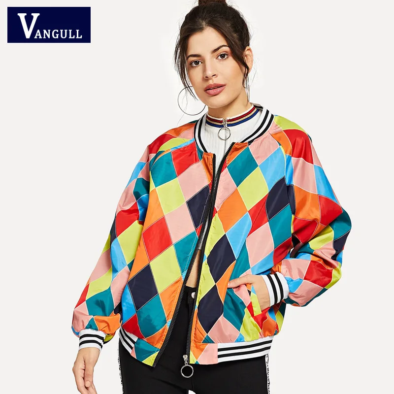 Женская клетчатая куртка Vangull верхняя одежда на молнии с длинными рукавами