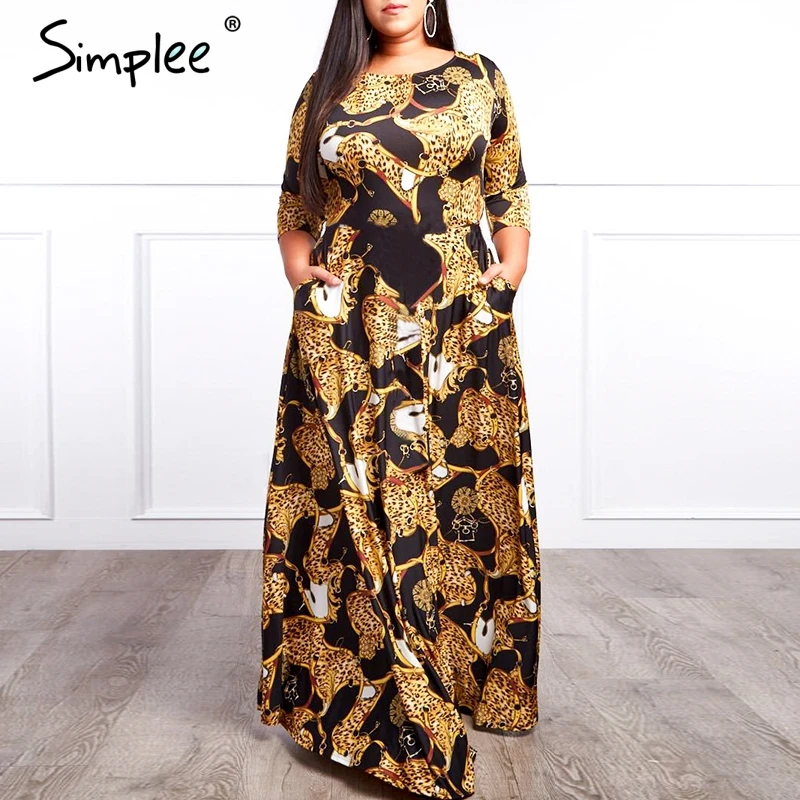 Женское длинное свободное платье Simplee с принтом цепи 2019 весна-лето элегантный