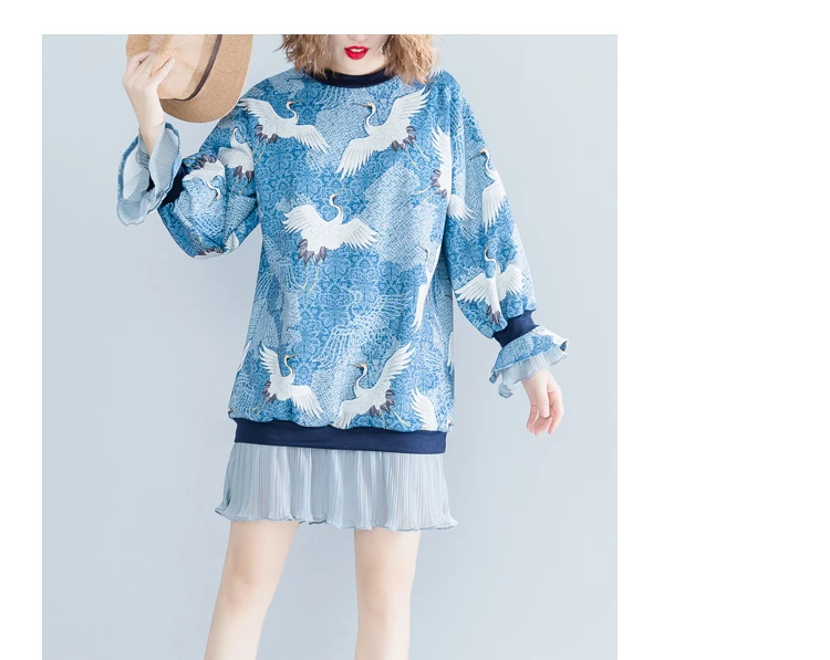 Harajuku толстовки женские корейские Ulzzang винтажные с принтом журавля пуловер с длинным рукавом Женская толстовка с капюшоном