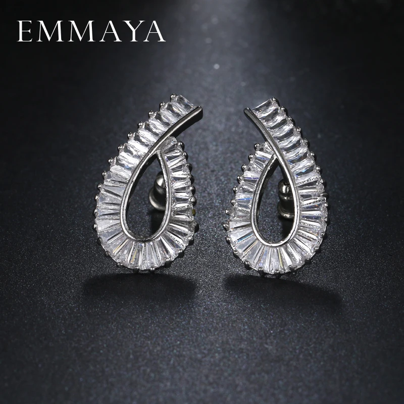 Женские серьги пусеты EMMAYA фирменные геометрические с фианитами подарок на 2017