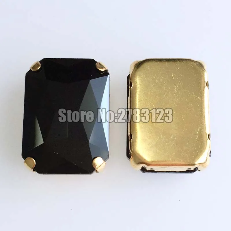 Free shipping Golden Base Rectangle eight square balck Glass Crystal sew on claw rhinestones 10x14mm 13x18mm 18x25mm | Дом и сад