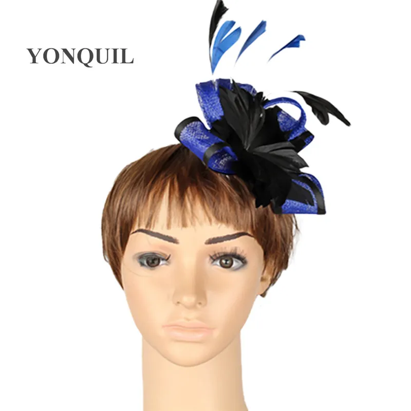 Sinamay Fascinator Headwear Feather Flower Occasion Show Hair Accessories Red Millinery Cocktail Hat Wedding Headpieces 21 Color