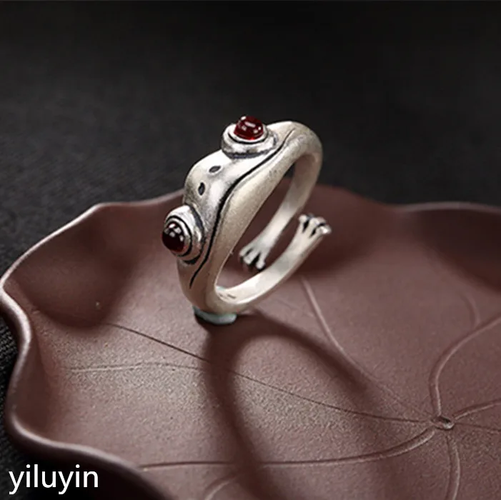 KJJEAXCMY Boutique jewelry S990 серебряная монета ретро золотая Жаба Гранатовое красное кольцо