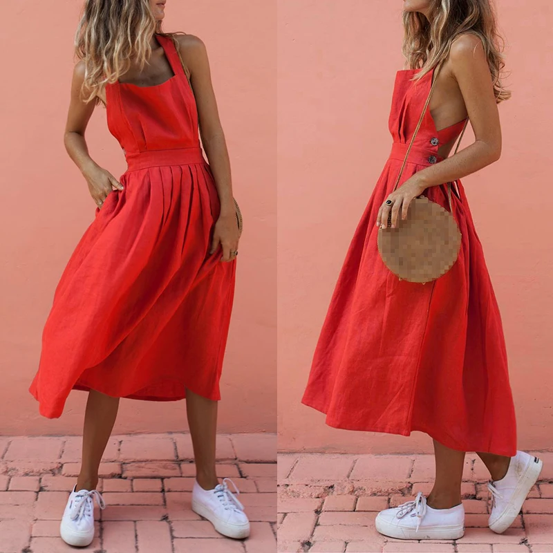 Женское платье женские сексуальные Полиэстеровые ремни красные без спинки