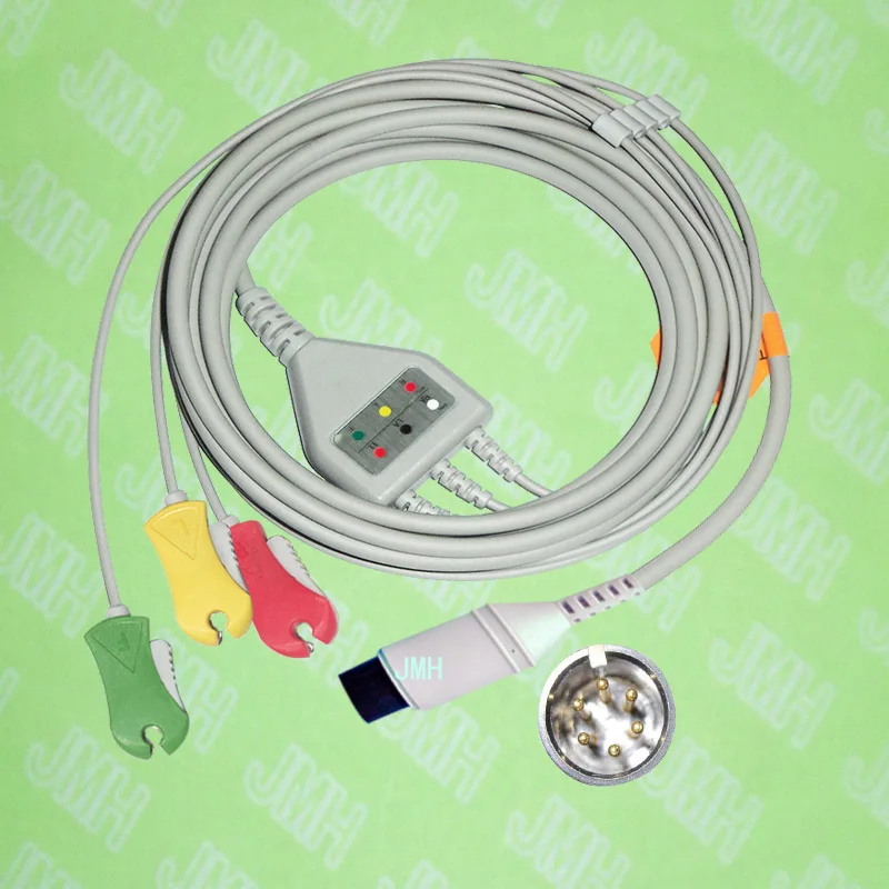 Совместим с 6pin GE Pro1000 ECG машиной цельный 3 свинцовый кабель и зажим leadwire IEC или AHA. |