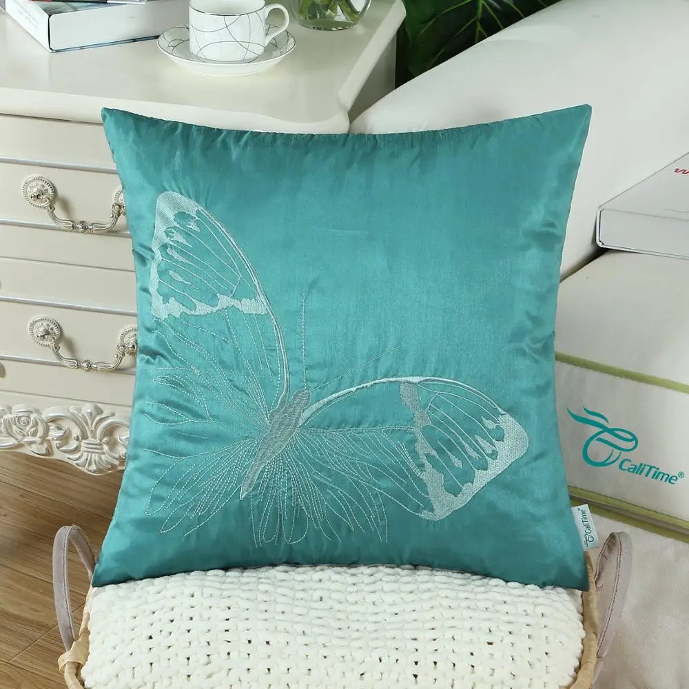 2PCS CaliTime Super Soft Comfortable Cushion Cover Pillows Shell Big Butterfly Embroidered Home Sofa Couch Decor 18''X18'' | Дом