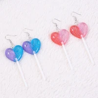 1pair women drop earrings glitter heart candy lollipops charms gradient color children bff friendship jewelry birthday gift
