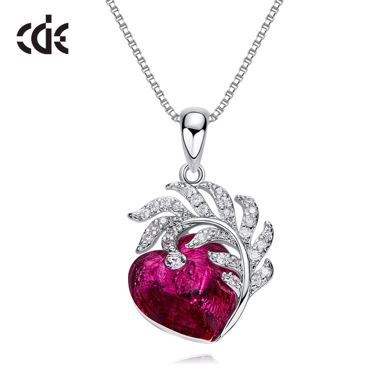 CDE кулон ожерелье украшено кристаллами от Swarovski сердце ожерелье женщины перо ювелирные изделия кристалл ювелирные изделия мамы, ожерелье
