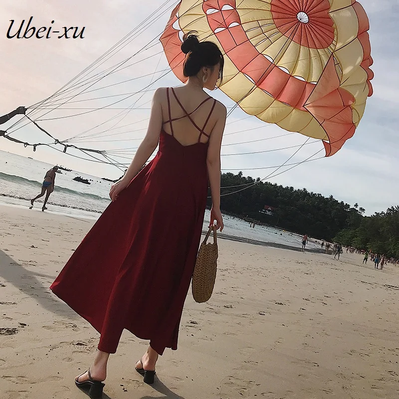 Ubei2019 Летняя женская одежда топ с открытой спиной шифоновое красное/Черное