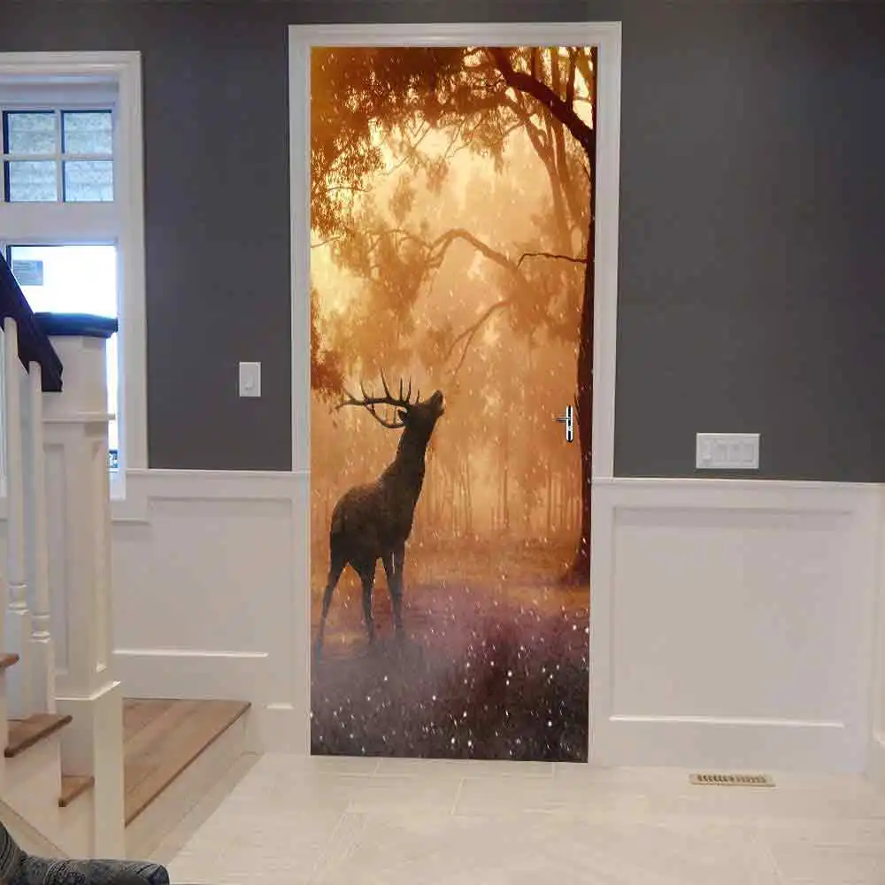 Горячая 3D креативная наклейка на дверь лося DIY настенная самоклеящаяся обои съемный водонепроницаемый Плакат Наклейка s наклейки для домашнего декора