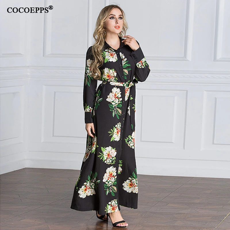 Женское платье рубашка с цветочным принтом большого размера|sleeve maxi dress|plus size dressmaxi