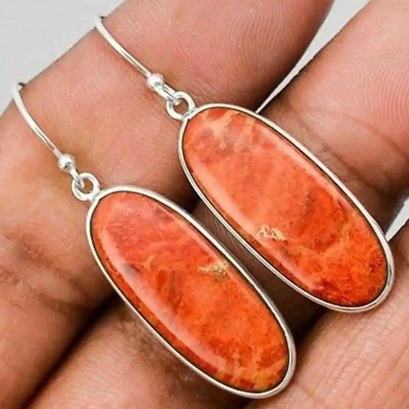 Серьги из лунного камня 925 серебряный модный подарок для женщин висячие серьги - Окраска металла: 24 Orange Turquoise
