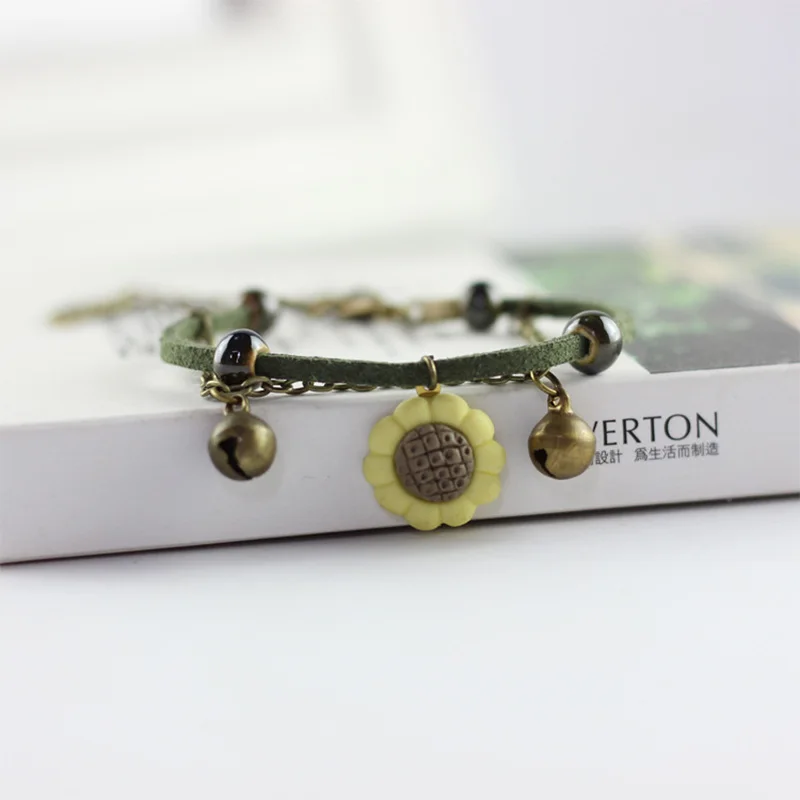 Кожаные браслеты с подвесками для мужчин и женщин Браслет-манжета из подсолнуха