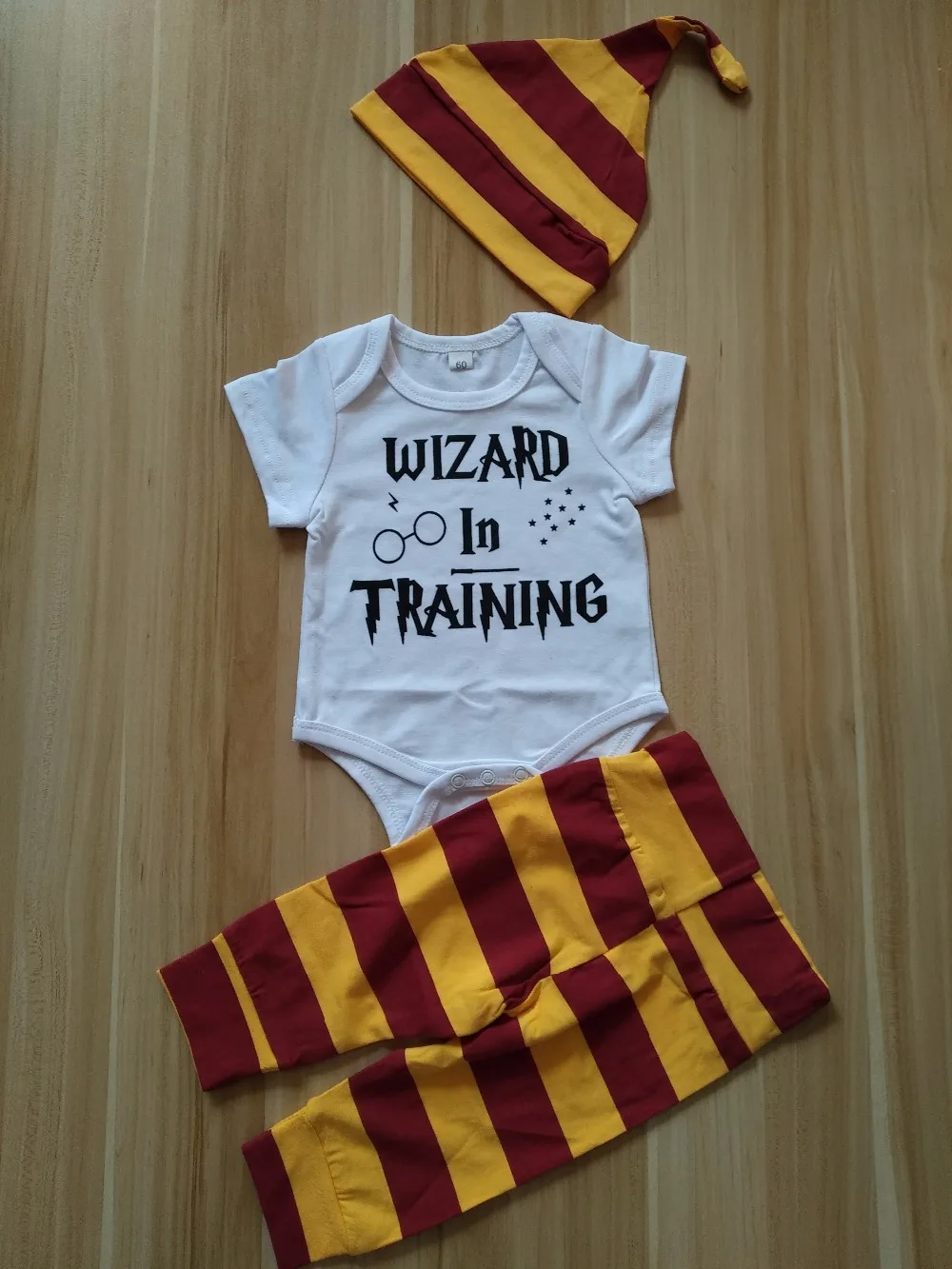 Infant Baby Clothing Set 2019 Summer 3PCS Sets Wizard In Training Romper+ Stripe Pants+Hat Newborn Outfits | Детская одежда и