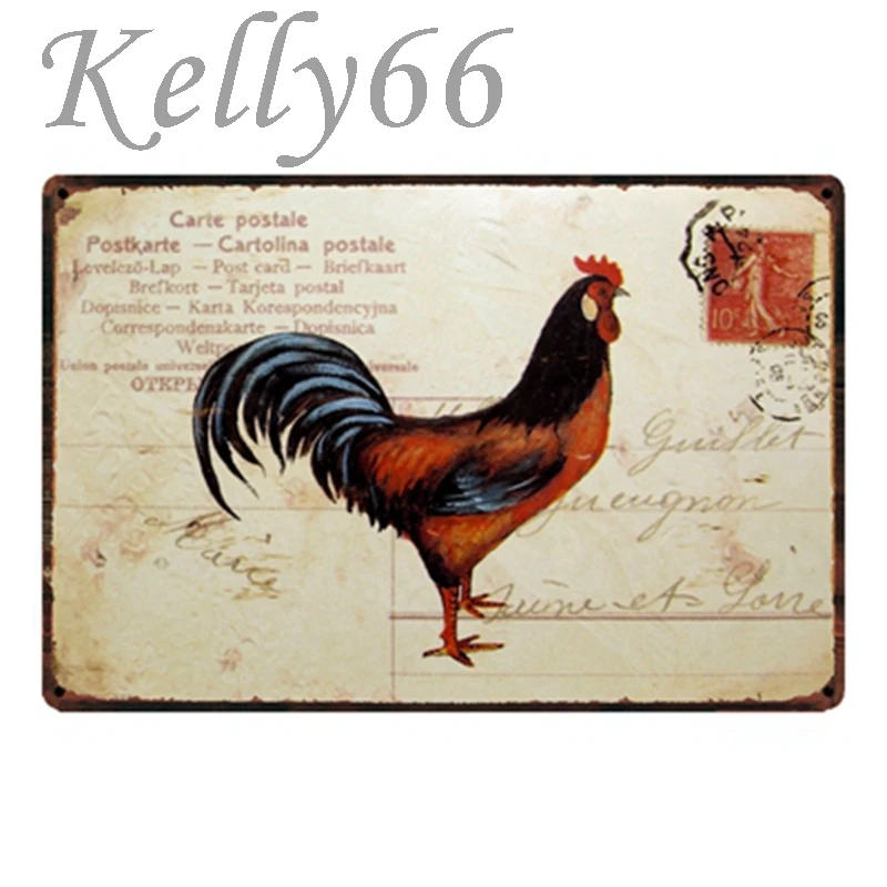 

[ Kelly66 ] Rooster Antique Metal Sign Tin Poster Farm Home Room Decor Bar Wall Art Painting 20*30 CM Size y-1430