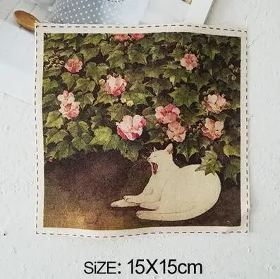 H8-4 ZENGIA 15x15 см Felis chaus с рисунком кота, хлопковая льняная ткань для лоскутного шитья, декоративная холщовая ткань для сумок/живописи/украшения - Цвет: H8-4