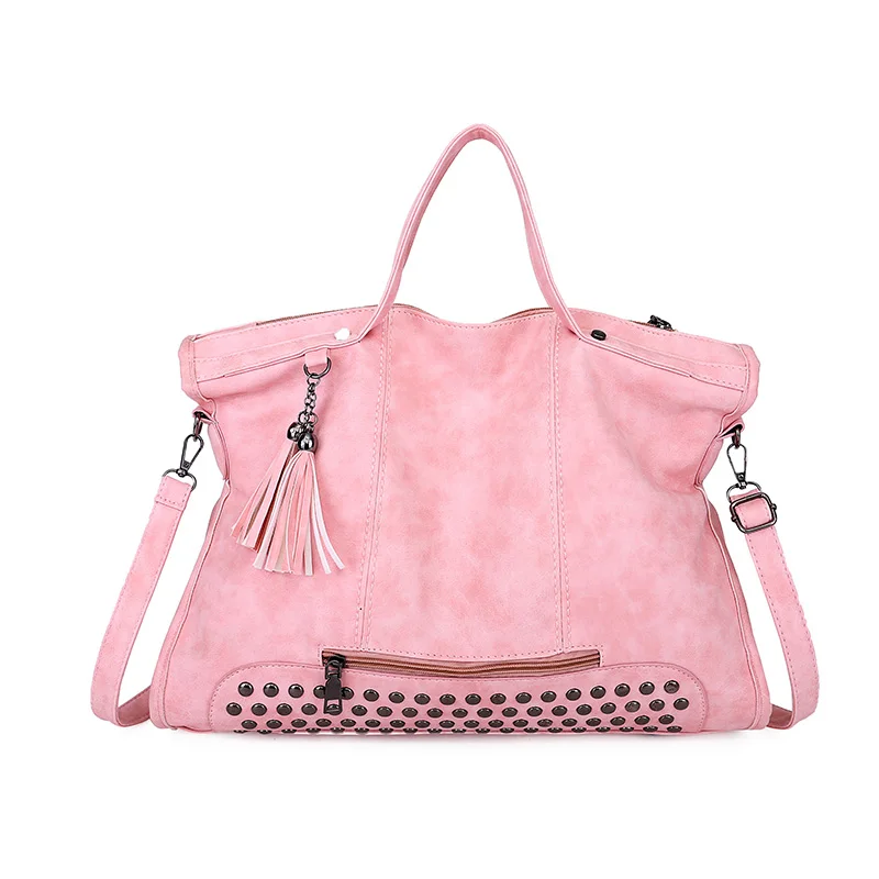Pink Модные женские сумки с заклепками, роскошные сумки, женские сумки через плечо, дизайнерские брендовые кожаные сумки-шопперы для женщин - Цвет: Pink
